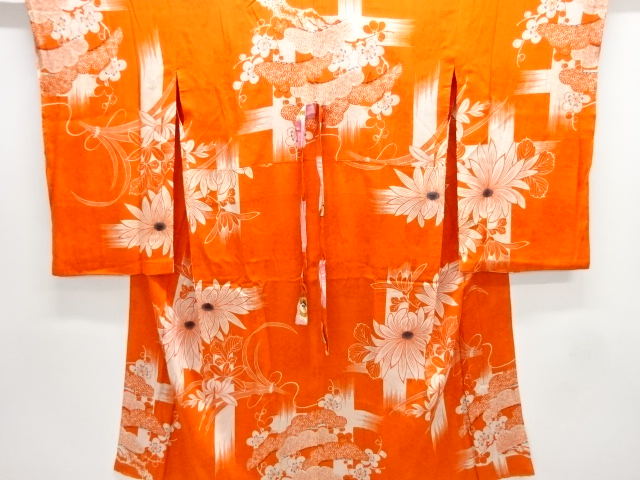 JAPANESE KIMONO / ANTIQUE JUBAN / SILK / MON KINSHA / FLORAL PLANTS